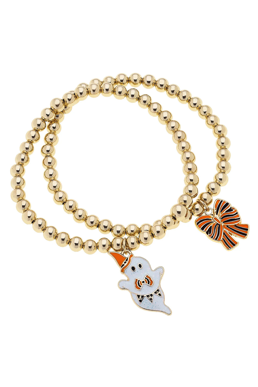 Halloween Ghost & Striped Bow Stretch Bracelet Set