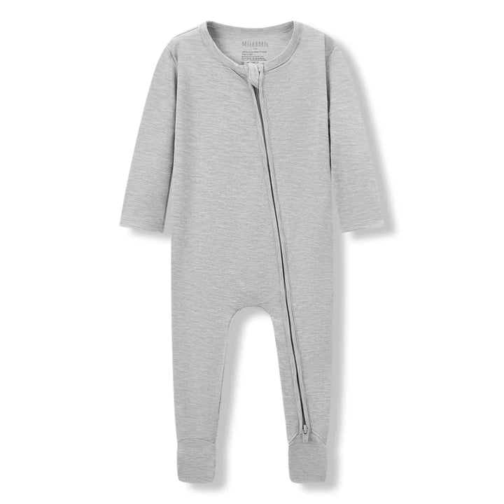 Grey Melange Zip Footed Romper