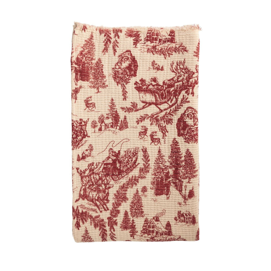 A Vintage Christmas Toile Muslin Blanket