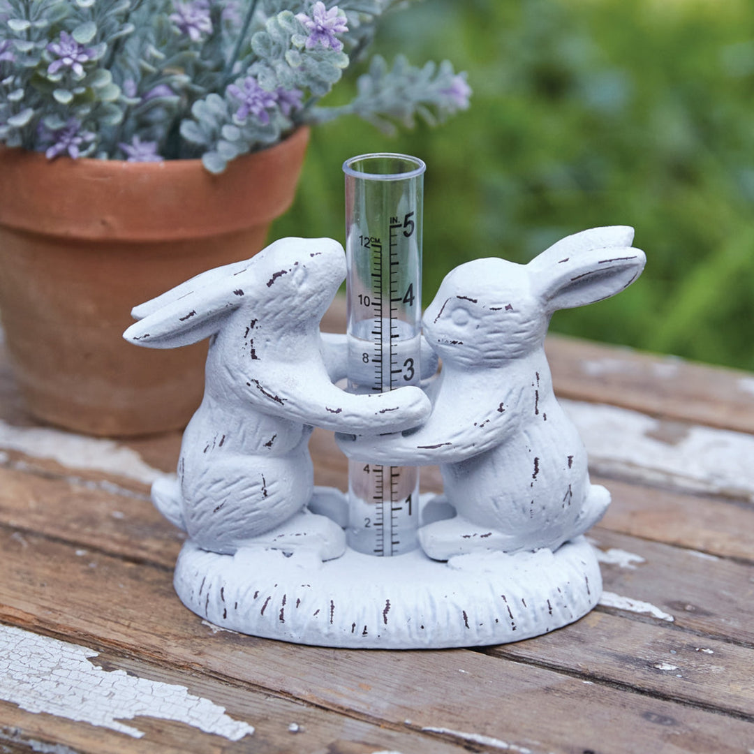 Hugging Bunnies Table Top Rain Gauge
