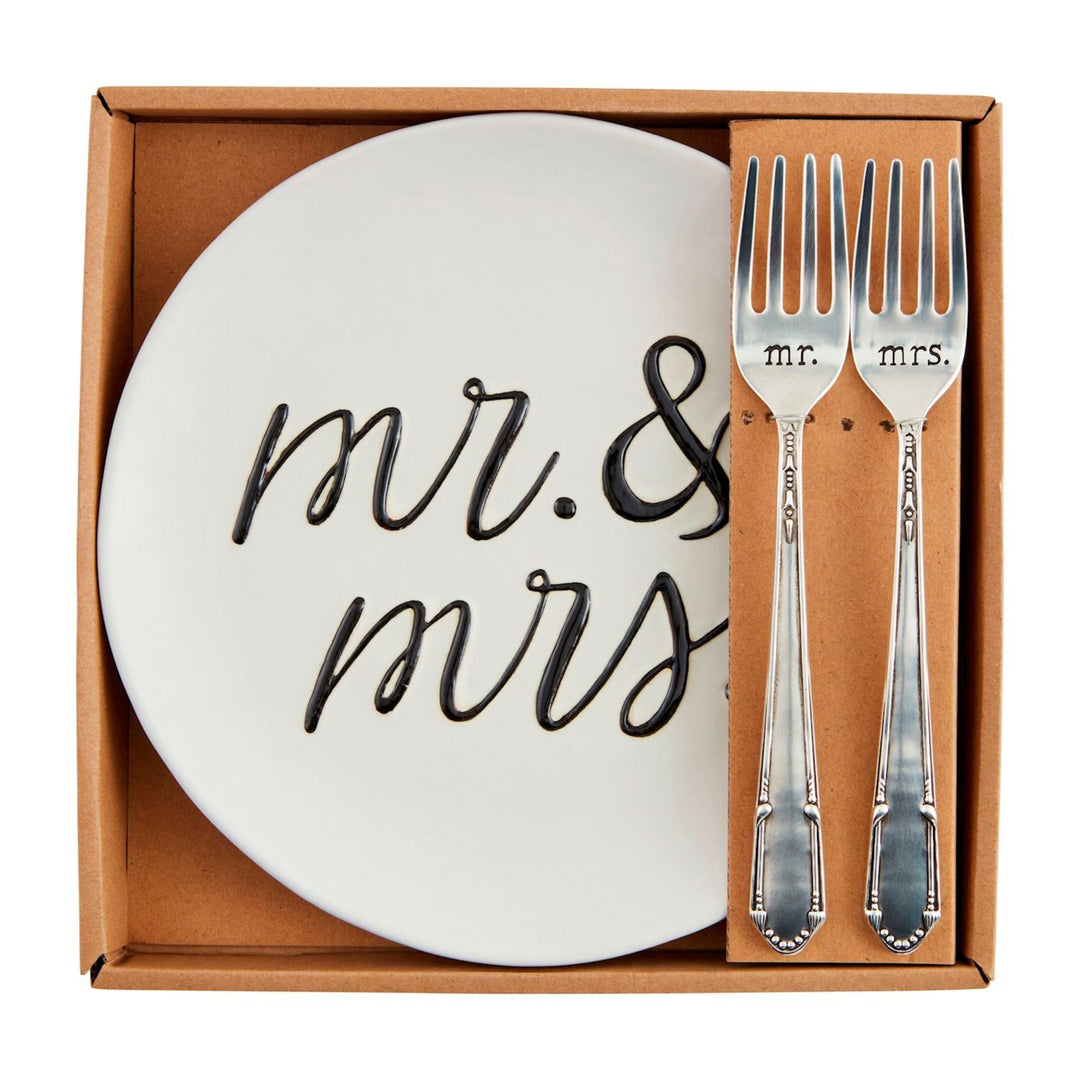 Mr. & Mrs. Cake Plate & Fork Set