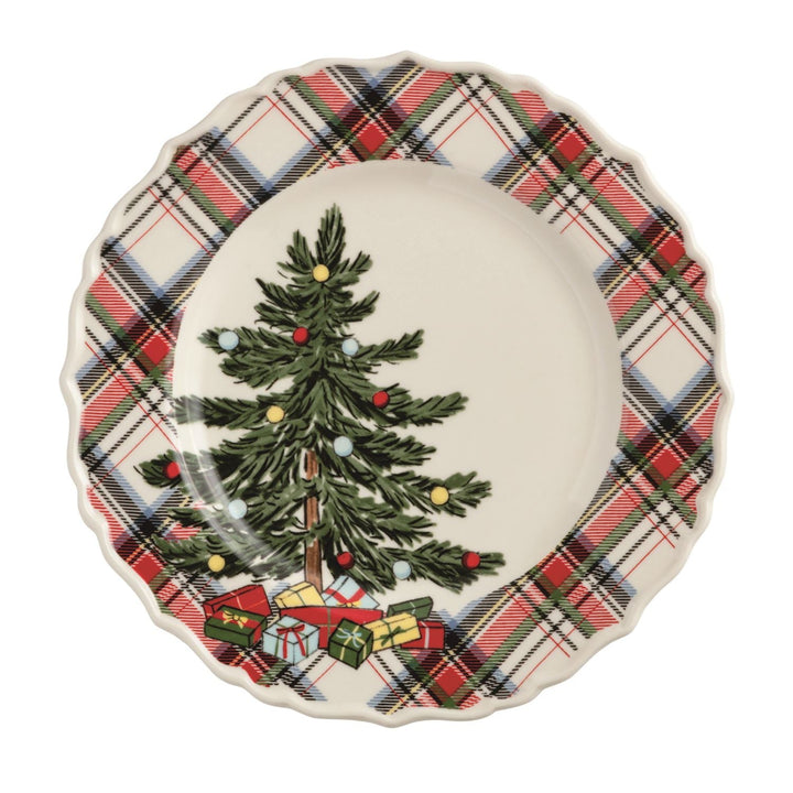 Merry Christmas To All Tartan Rimmed Salad Plate