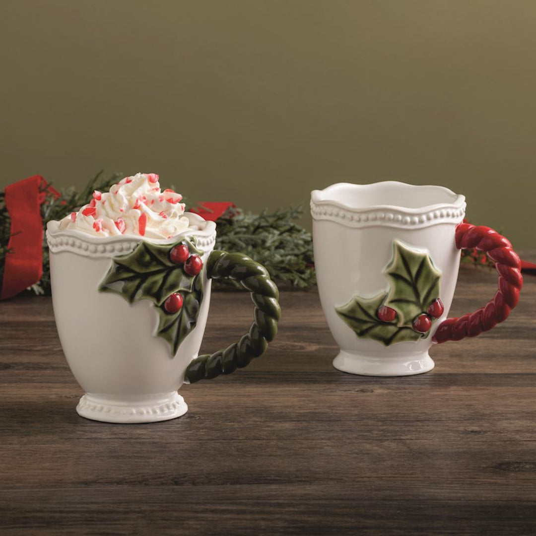 Holly Berry Twisted Handle Mug