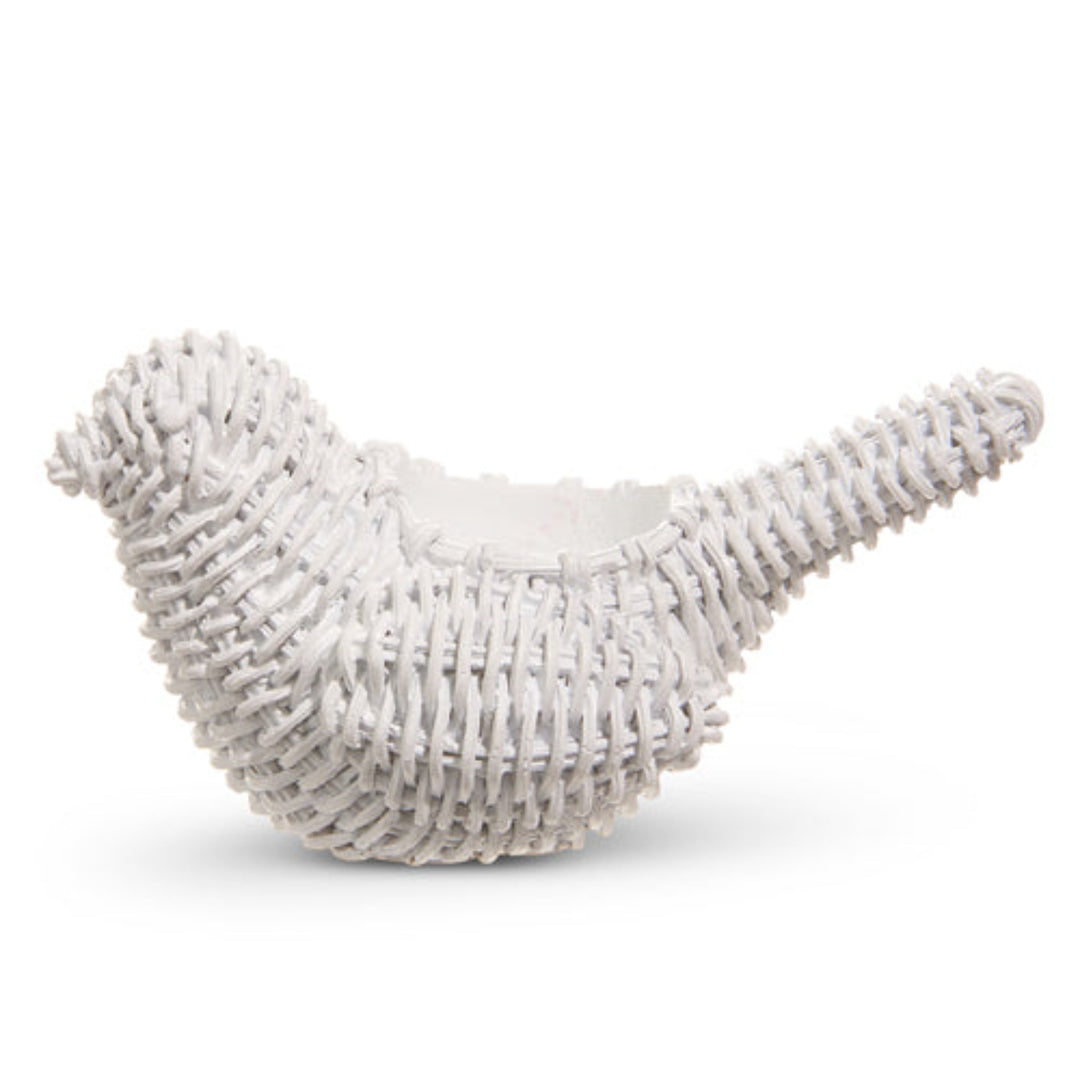 White Basketweave Bird Décor
