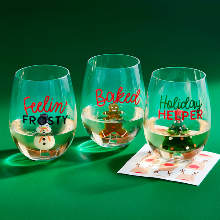 Holiday Stemless Wine Glass