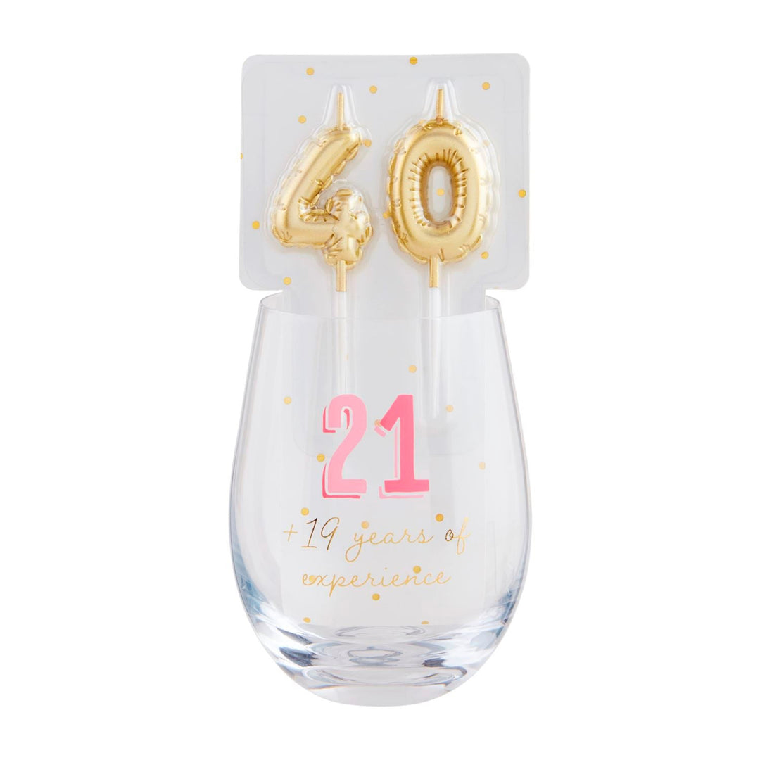Birthday Wine Glass & Candle Set