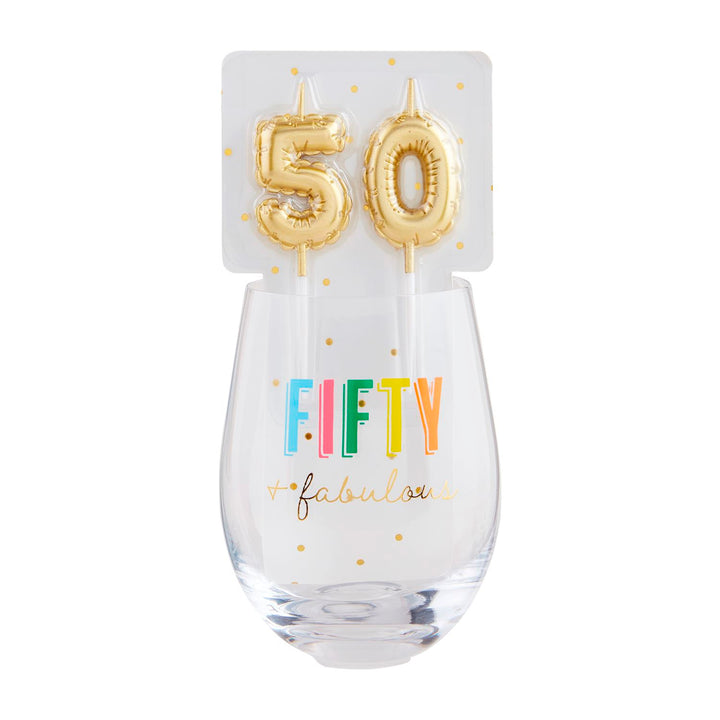 Birthday Wine Glass & Candle Set