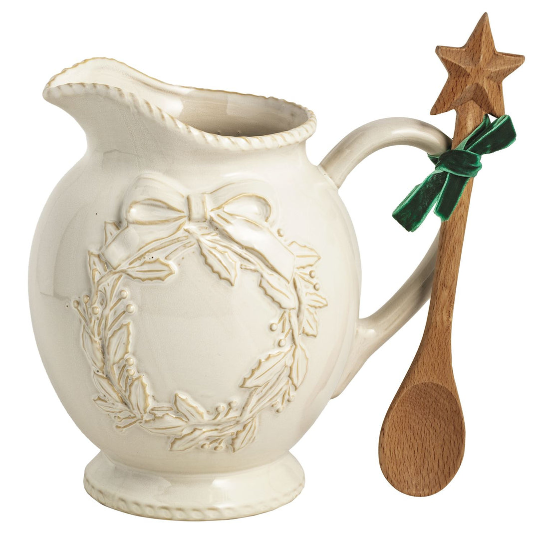 White Wreath Pitcher & Spoon Set