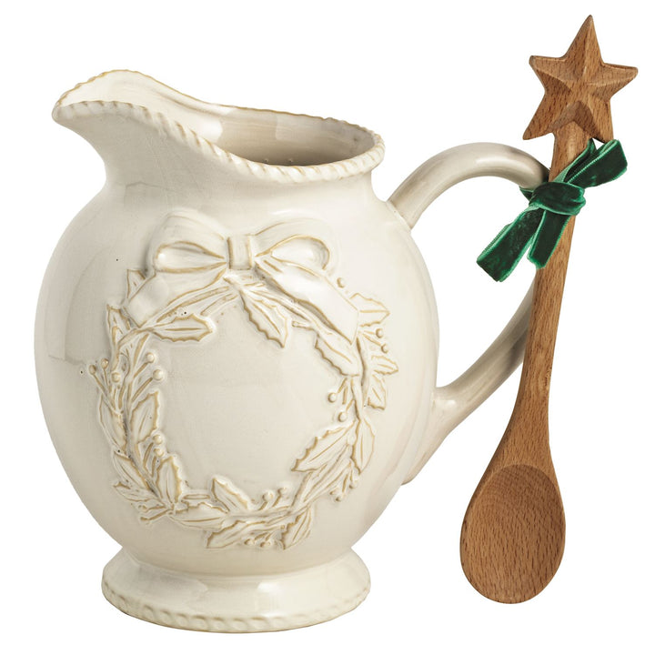 White Wreath Pitcher & Spoon Set