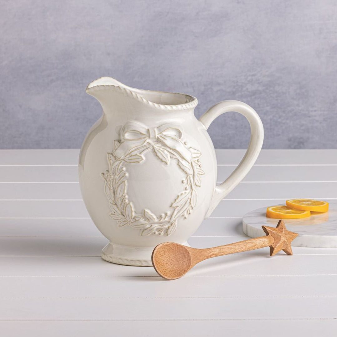 White Wreath Pitcher & Spoon Set