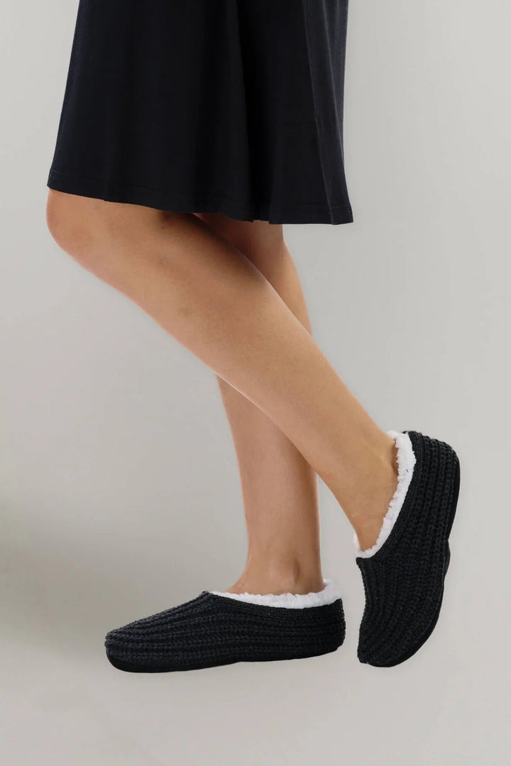 Black Knitted Footsie Slippers