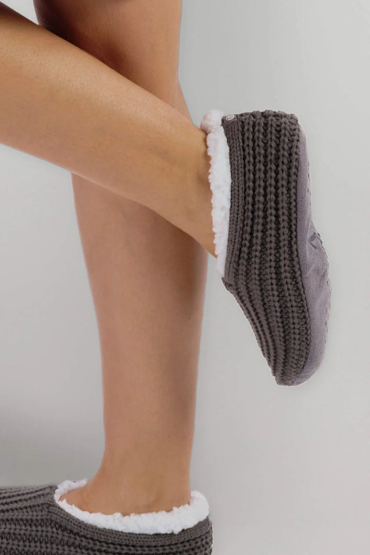 Grey Knitted Footsie Slippers