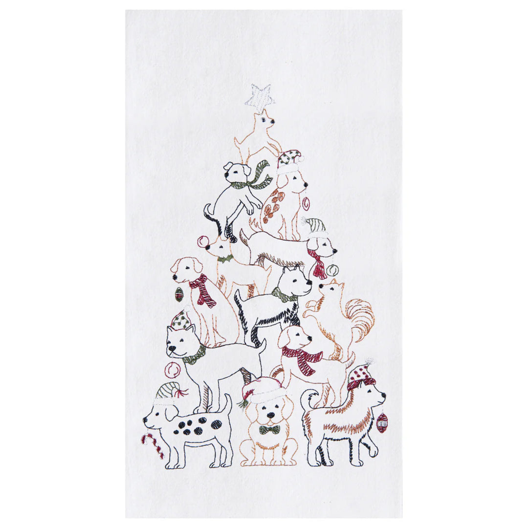 Holiday Pups Christmas Tree Dishtowel