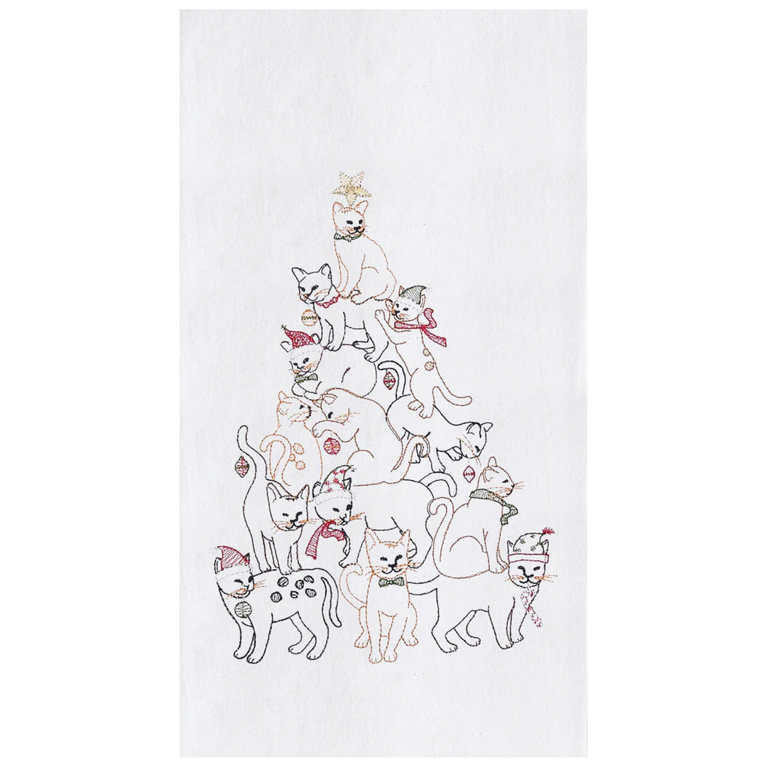 Feline Friends Christmas Tree Dishtowel