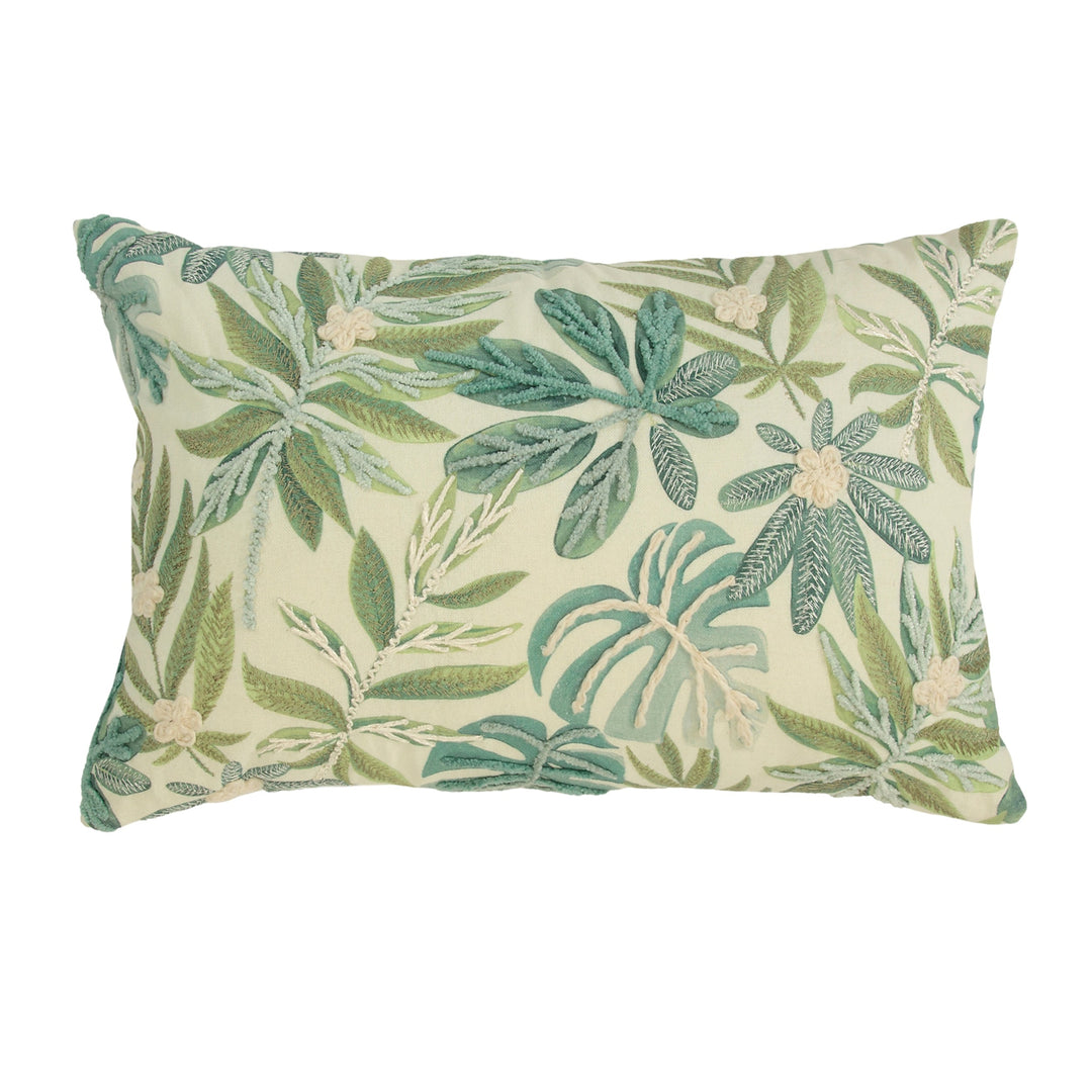 Tropical Leaves Embroidered Pillow