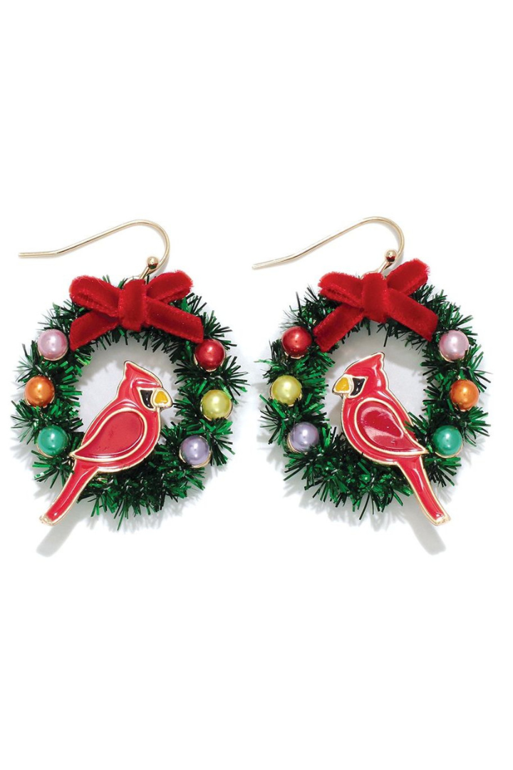 Wreath With Cardinal Earrings