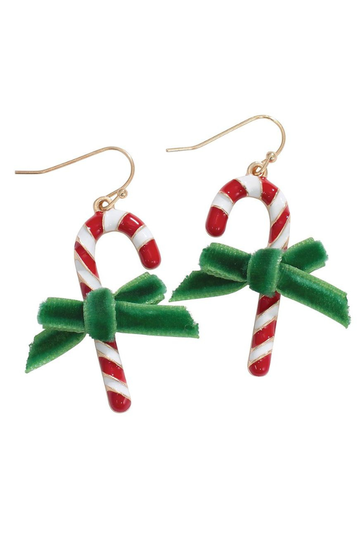 Candy Canes Velvet Bows Earrings