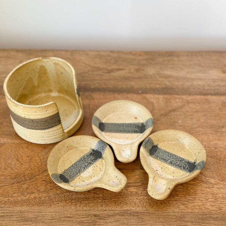Stoneware Tapas Plates & Holder