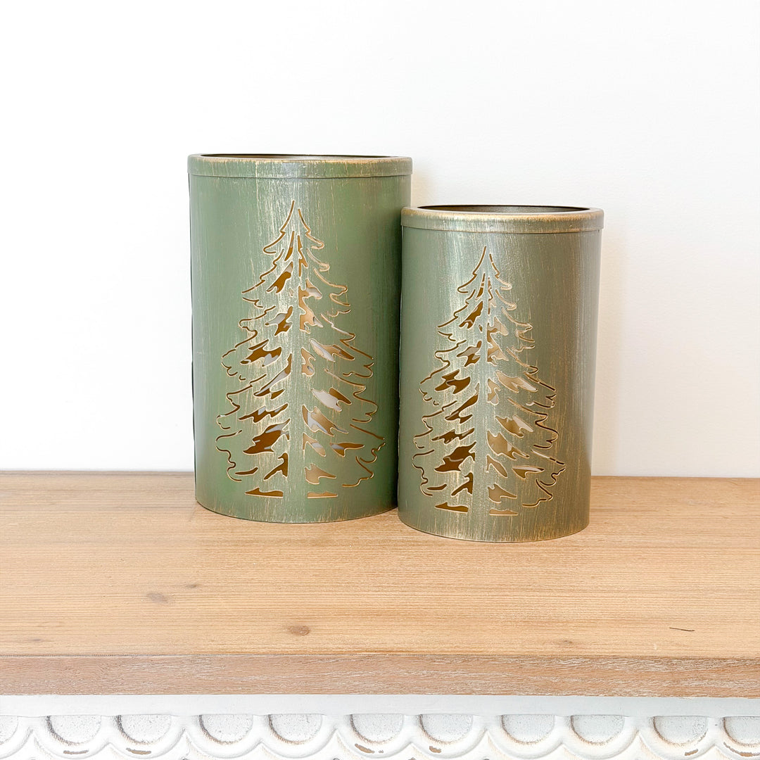Brushed Green Pine Tree Punched Lantern