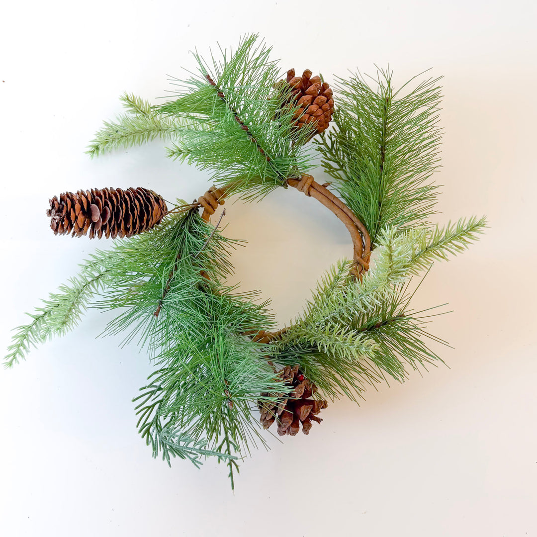 Mixed Holiday Greenery Candle Ring