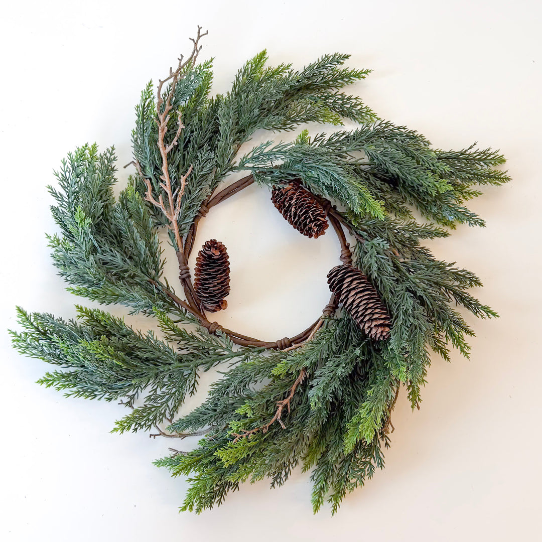 Two Tone Cedar Pine & Pinecone Candle Ring