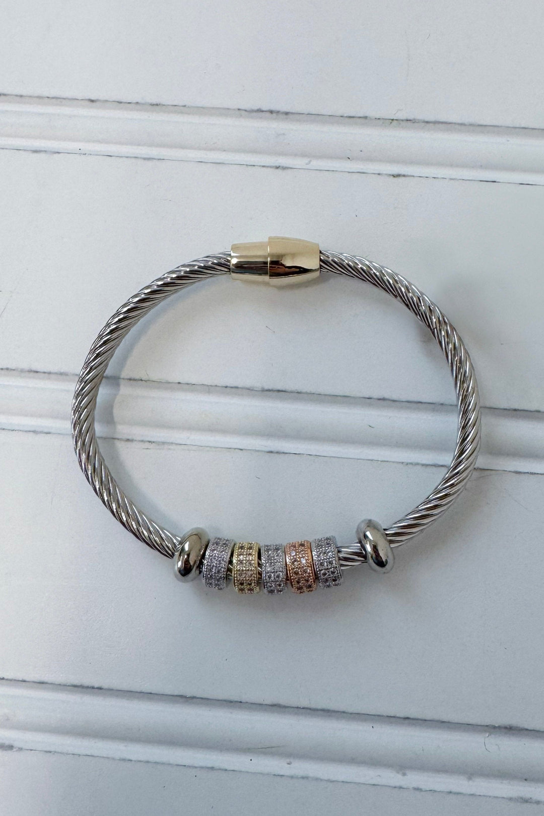 Tri Tone Pave Cable Bracelet