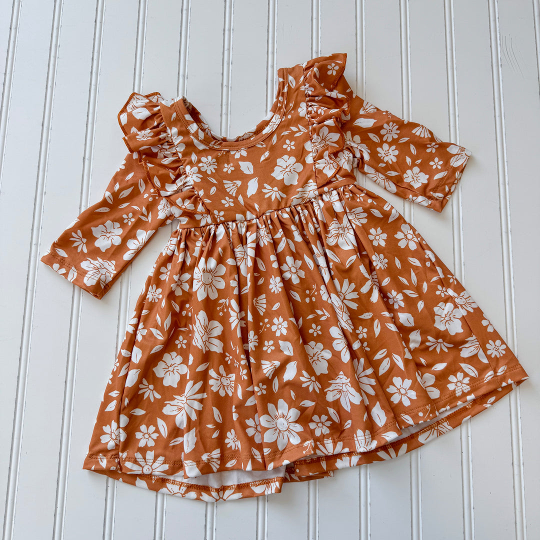 Golden Blooms Ruffle Twirl Dress