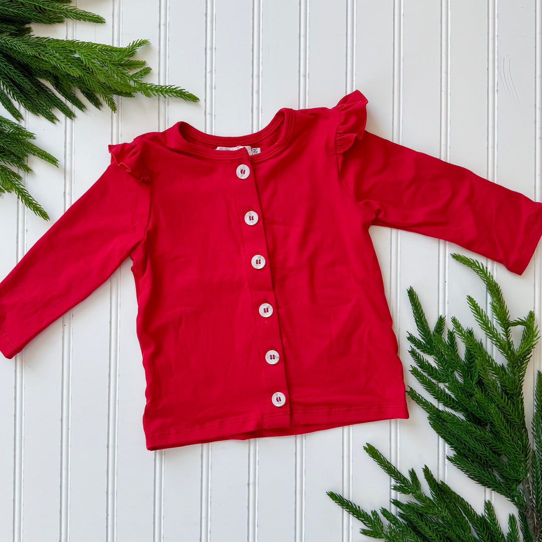 Red Ruffle Cardigan