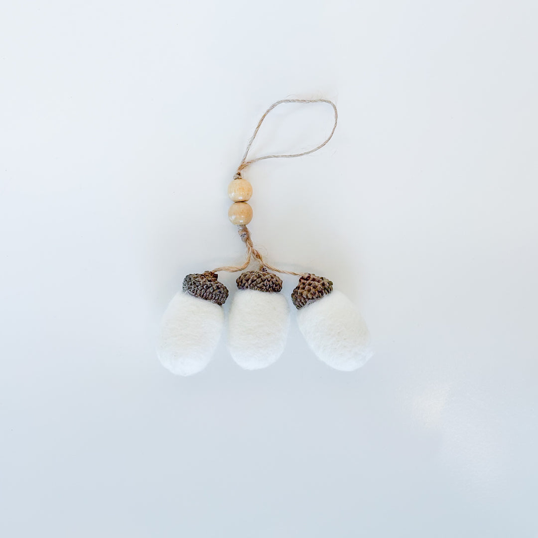 White Felt Triple Acorn Ornament