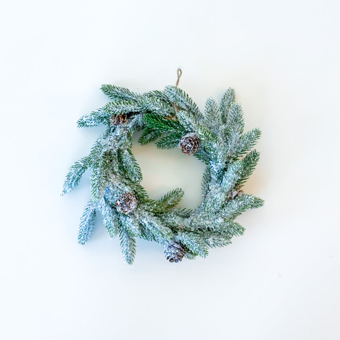 Flocked Evergreen & Pinecone Candle Ring
