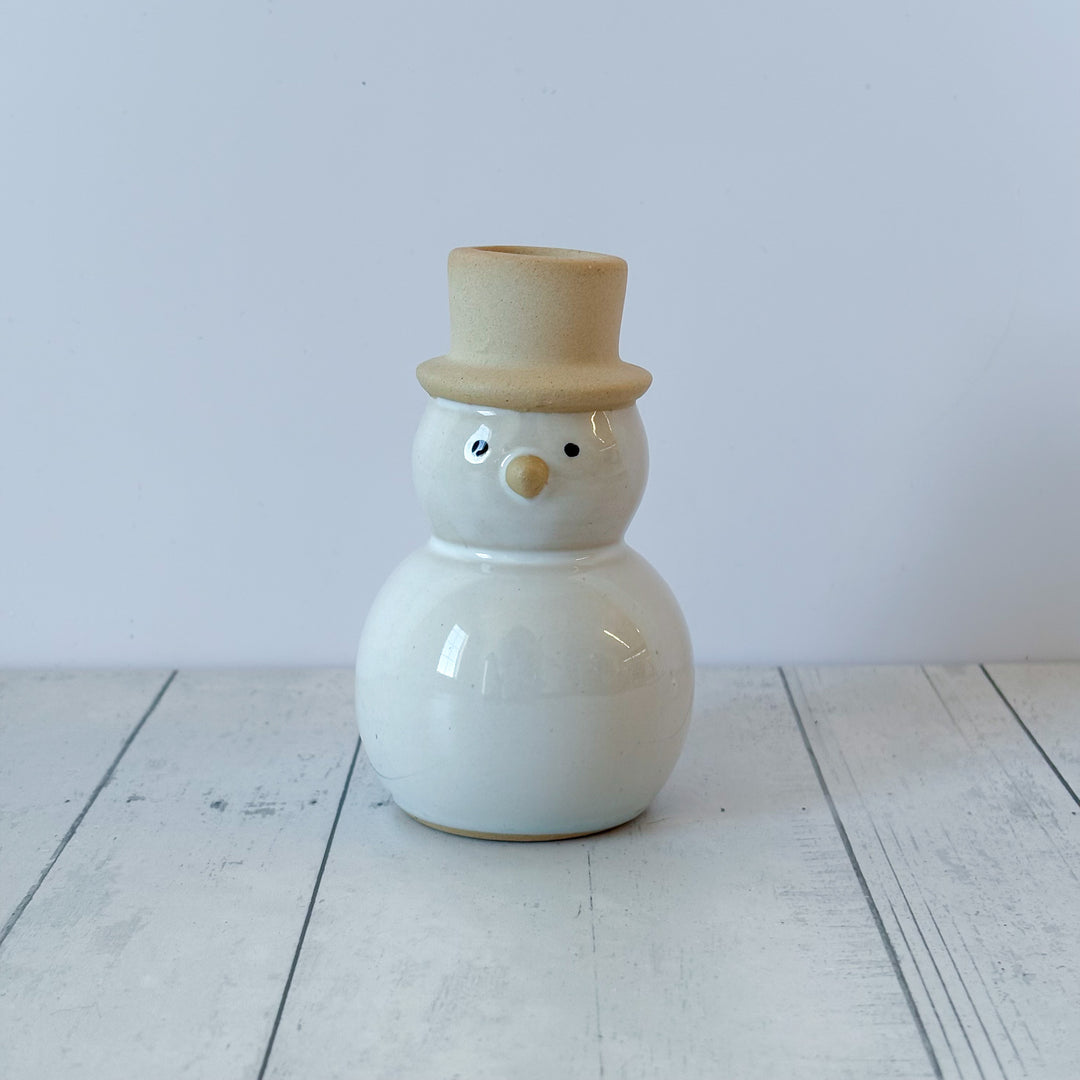 Glossy Snowman Taper Candle Holder