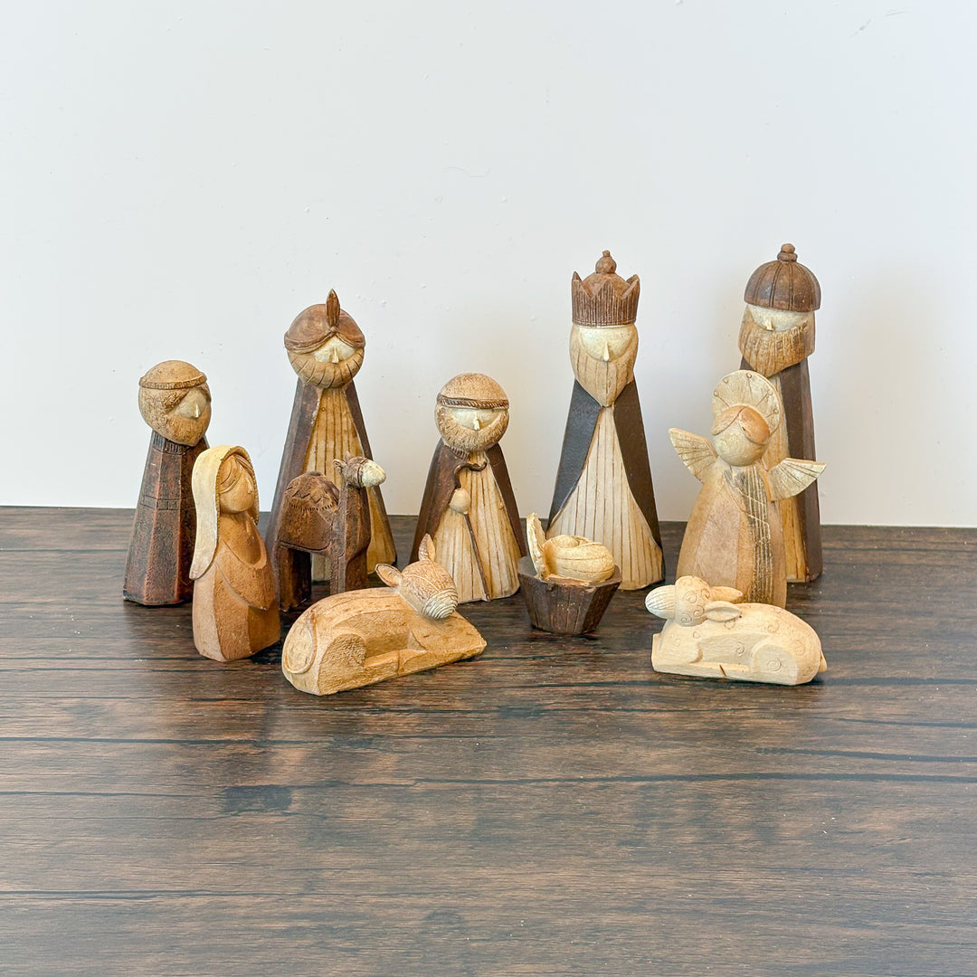 Carved Look Nativity Set