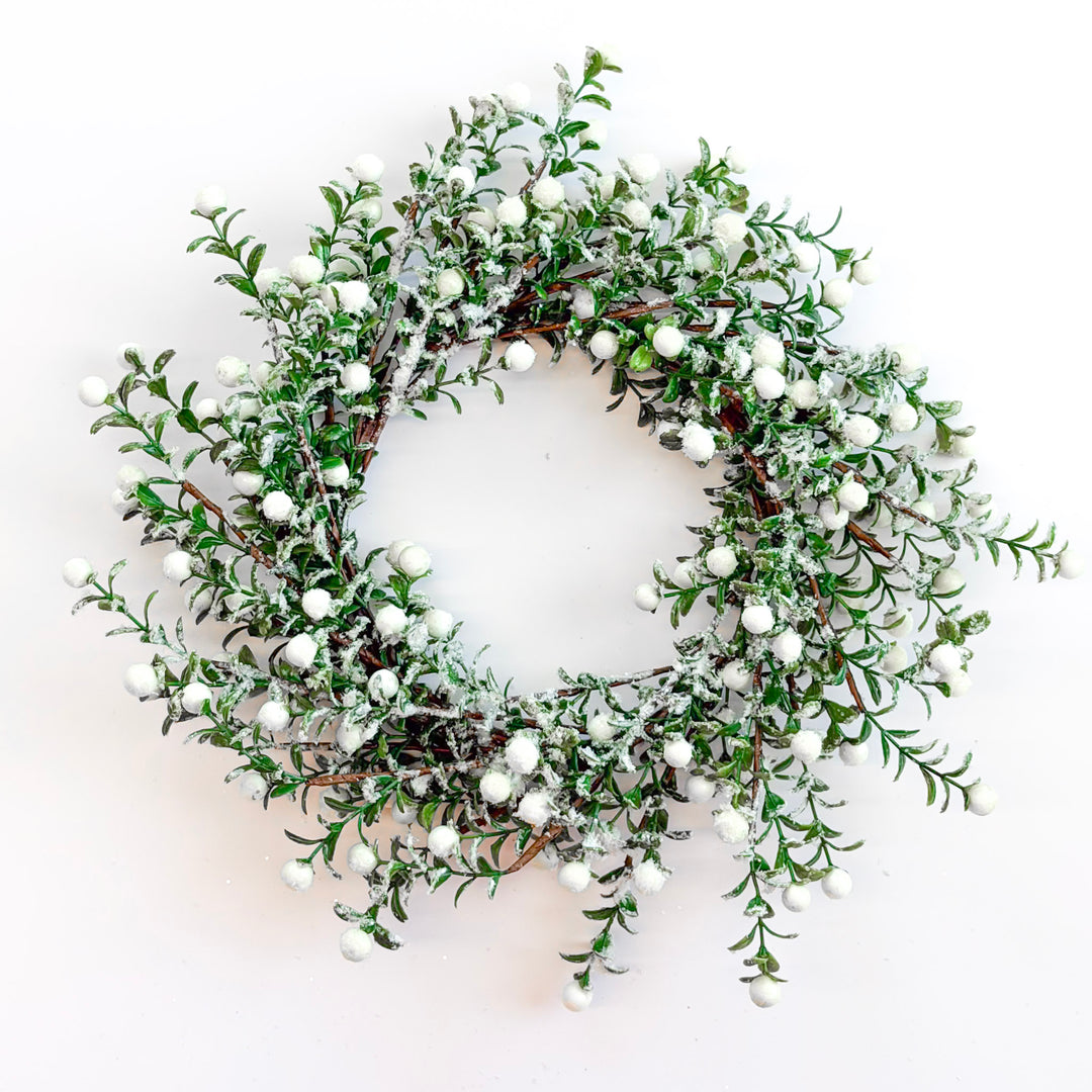 Frosted White Winter Berry Candle Ring