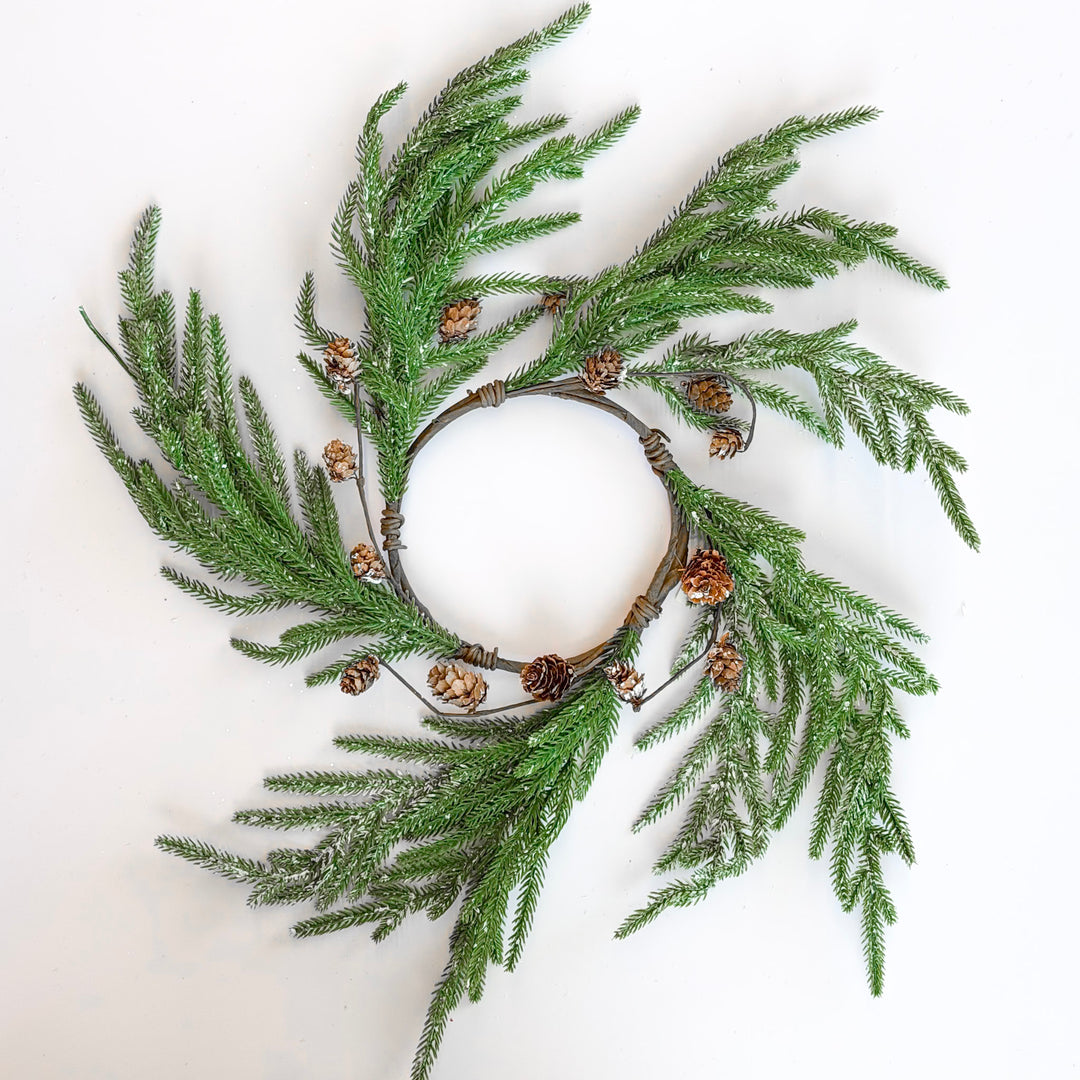 Dusted Norfolk Pine & Cones Candle Ring
