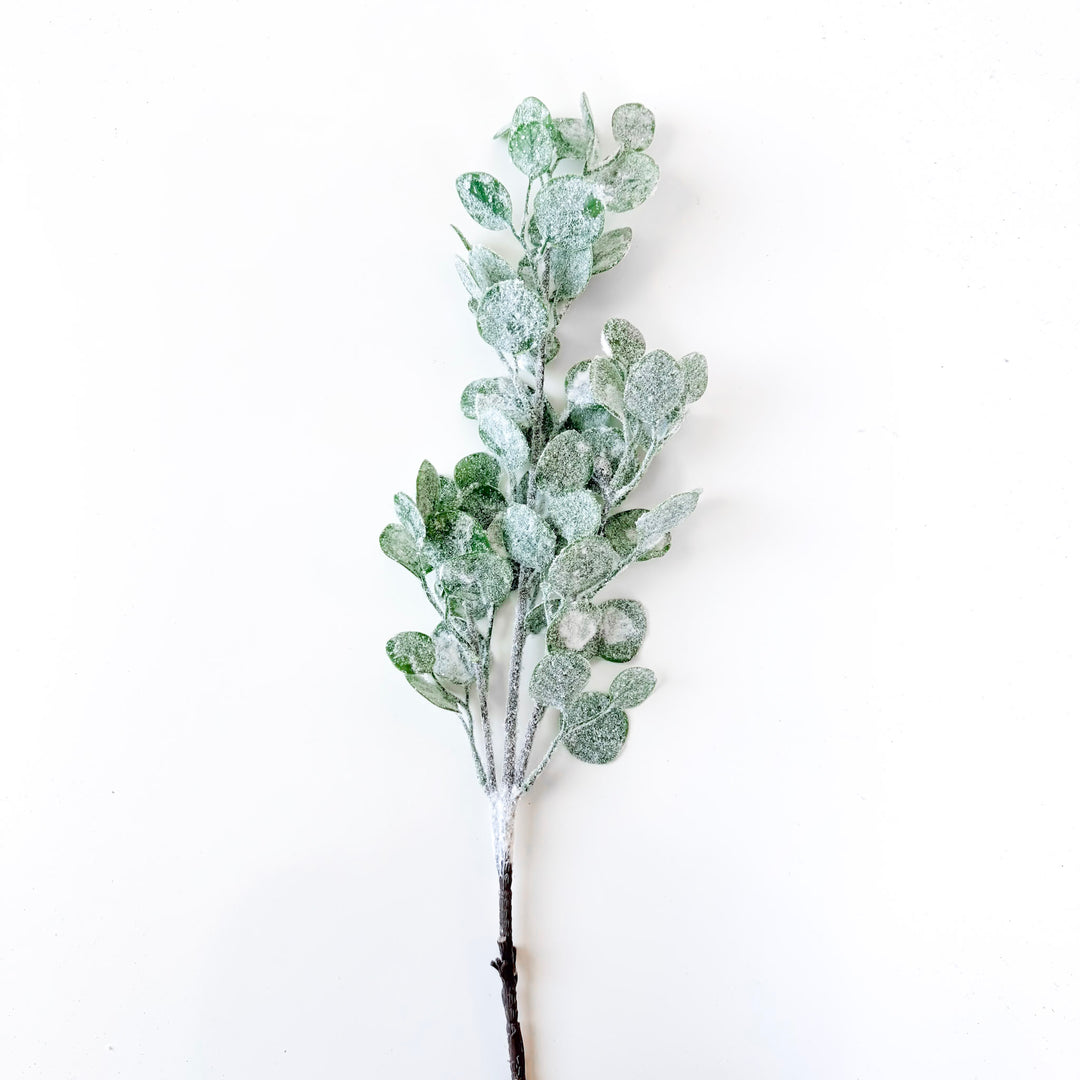 Flocked Eucalyptus Leaf Spray