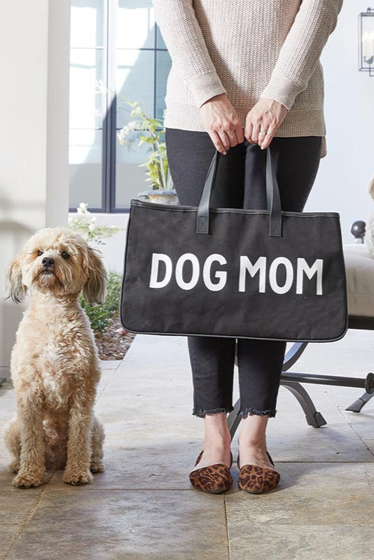 Dog Mom Black Canvas Tote