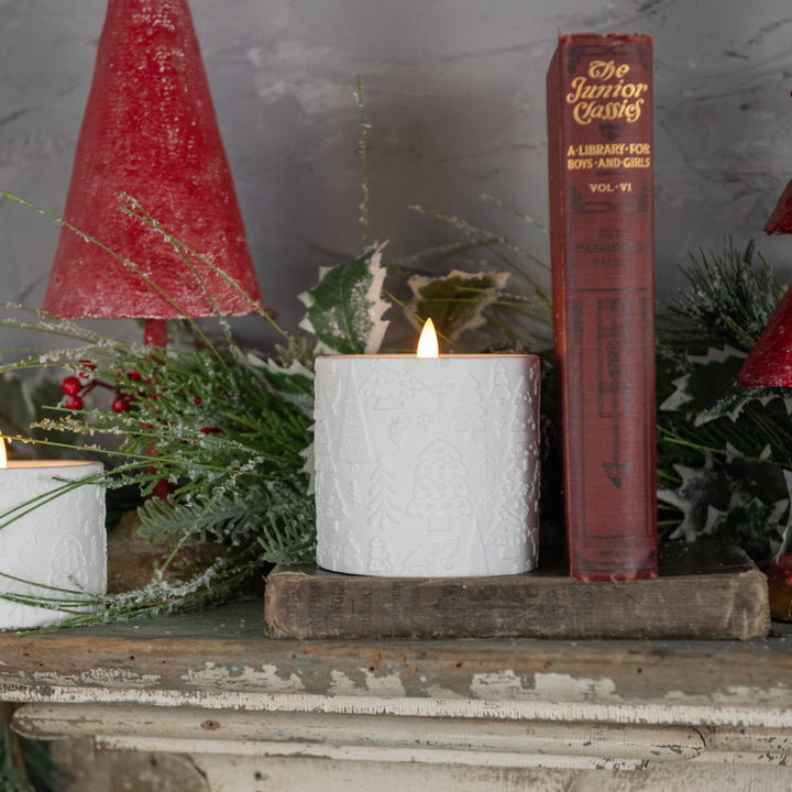 Embossed Holiday Tree Lighted Candle