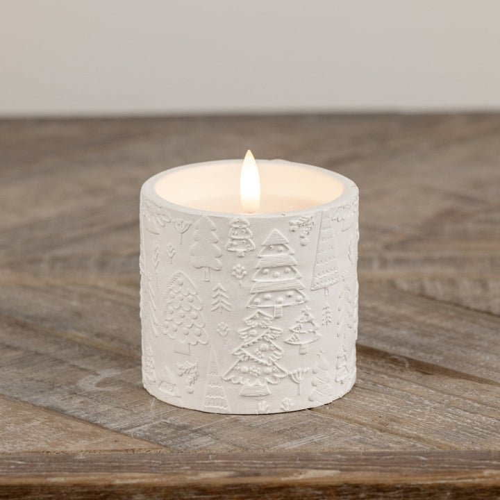 Embossed Holiday Tree Lighted Candle