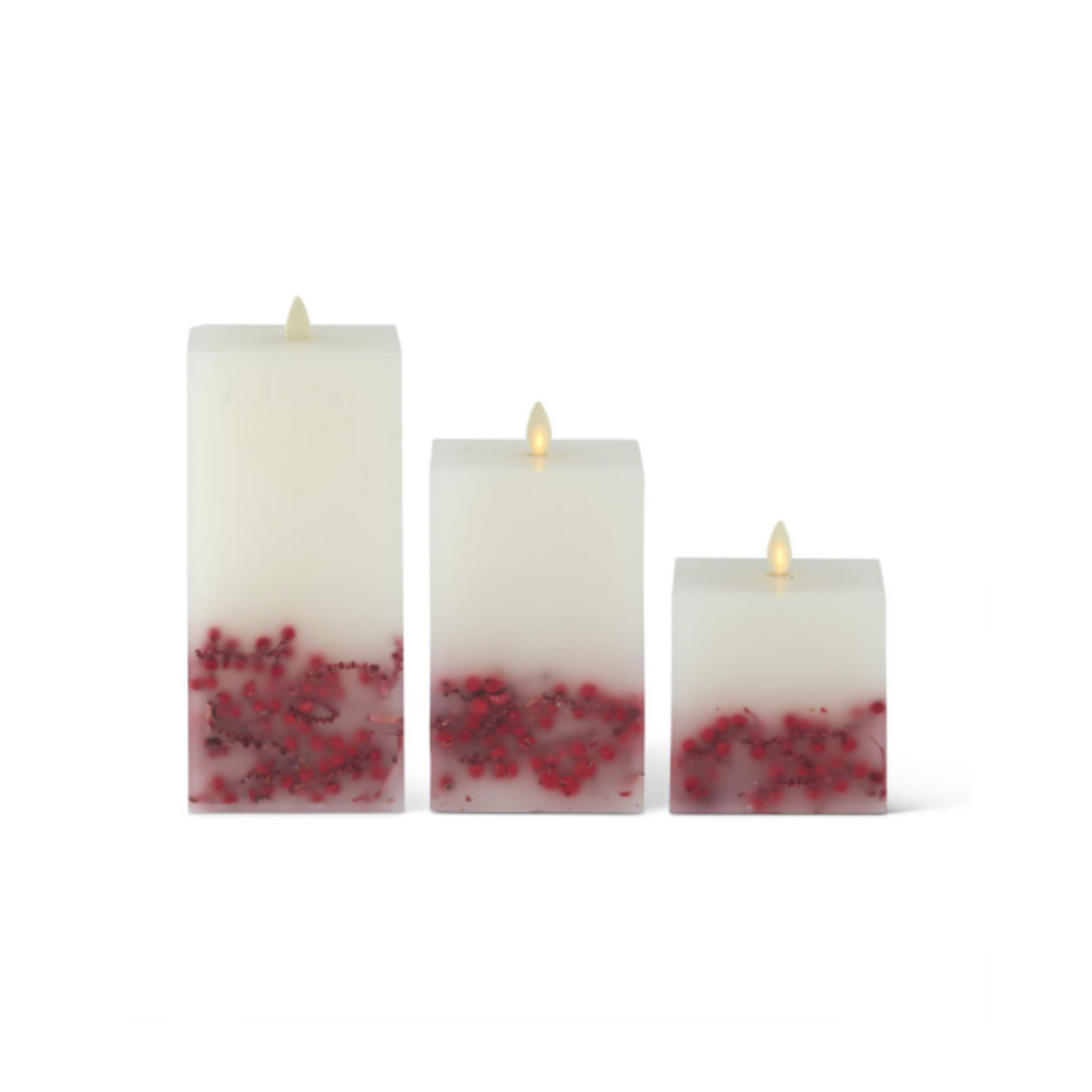 Red Berry Square Pillar Candle