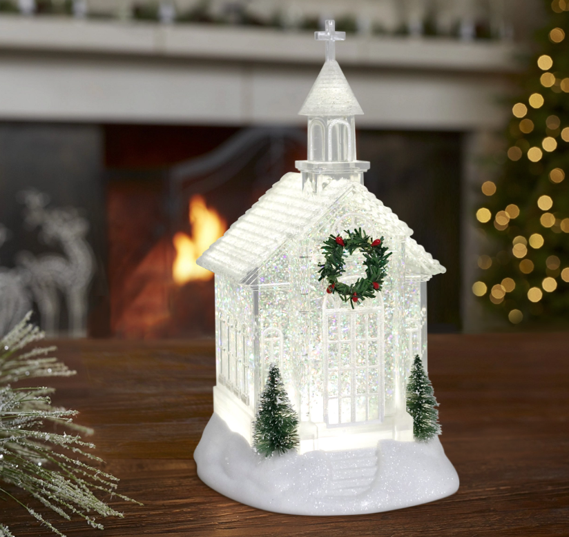 Lighted Church Glitter Lantern