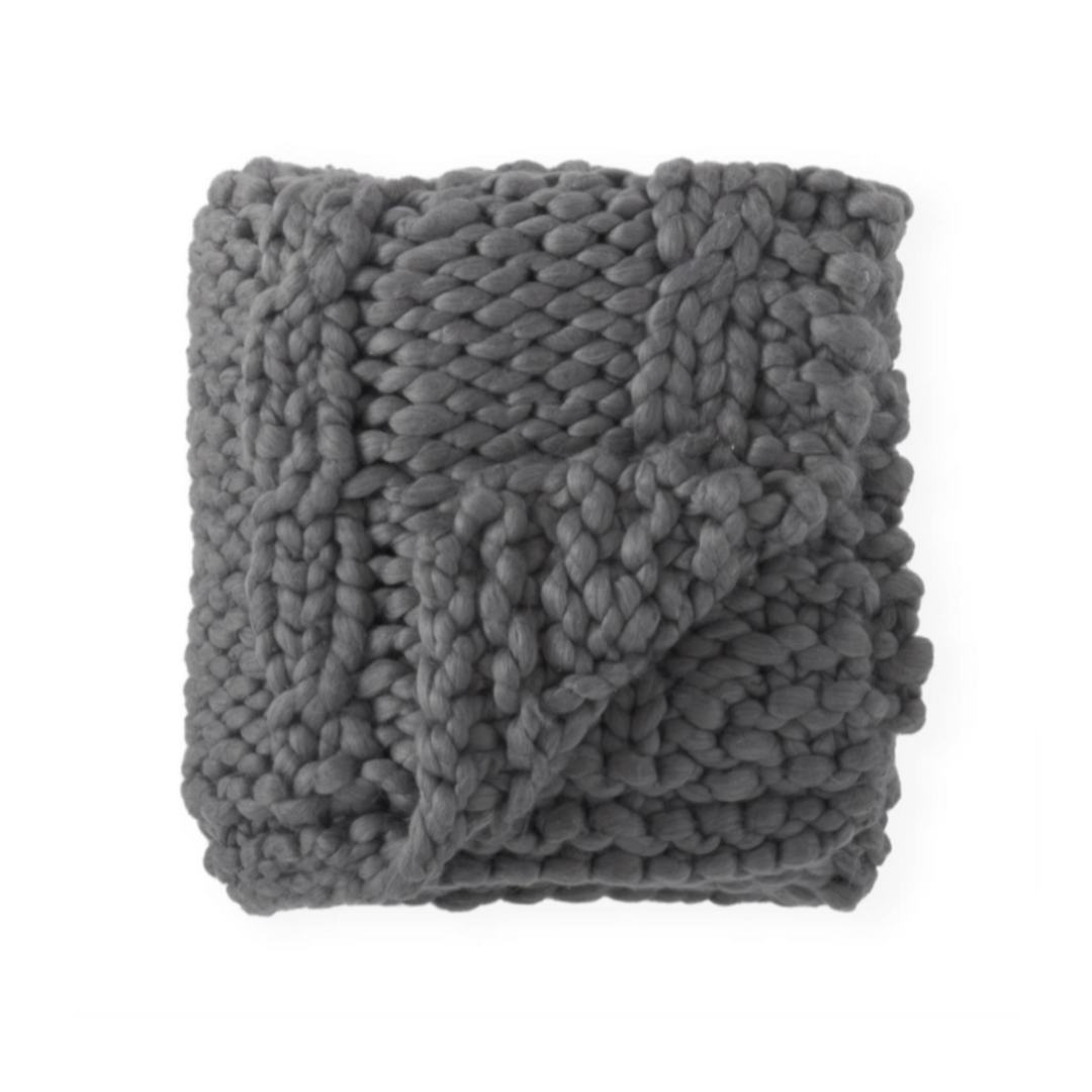 Gray Knit Braided Throw Blanket