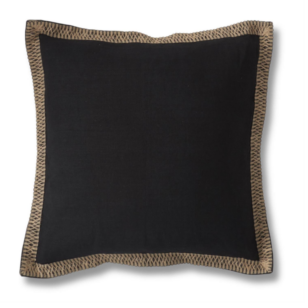 Black Cotton Jute Trimmed Pillow