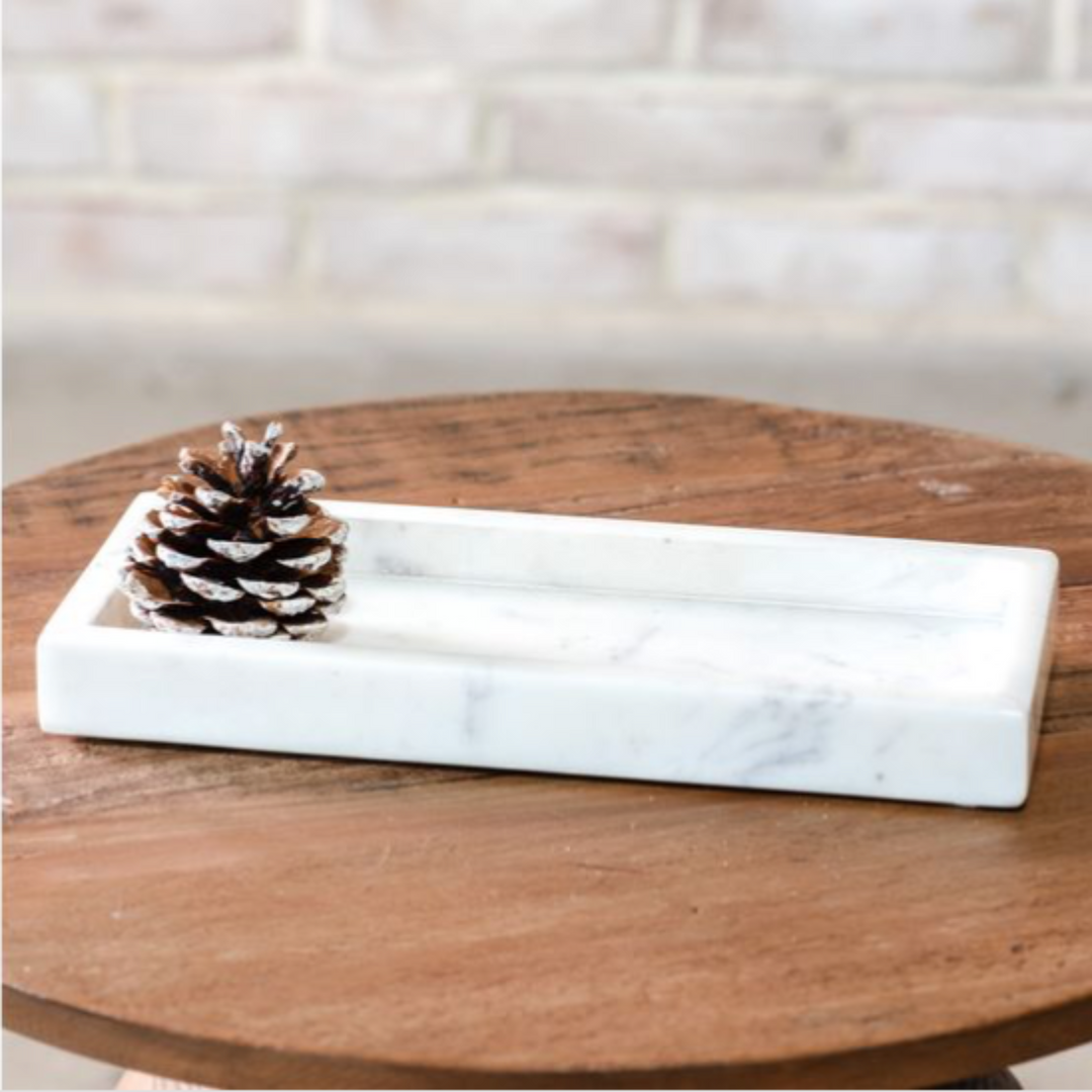 White Rectangular Marble Tray