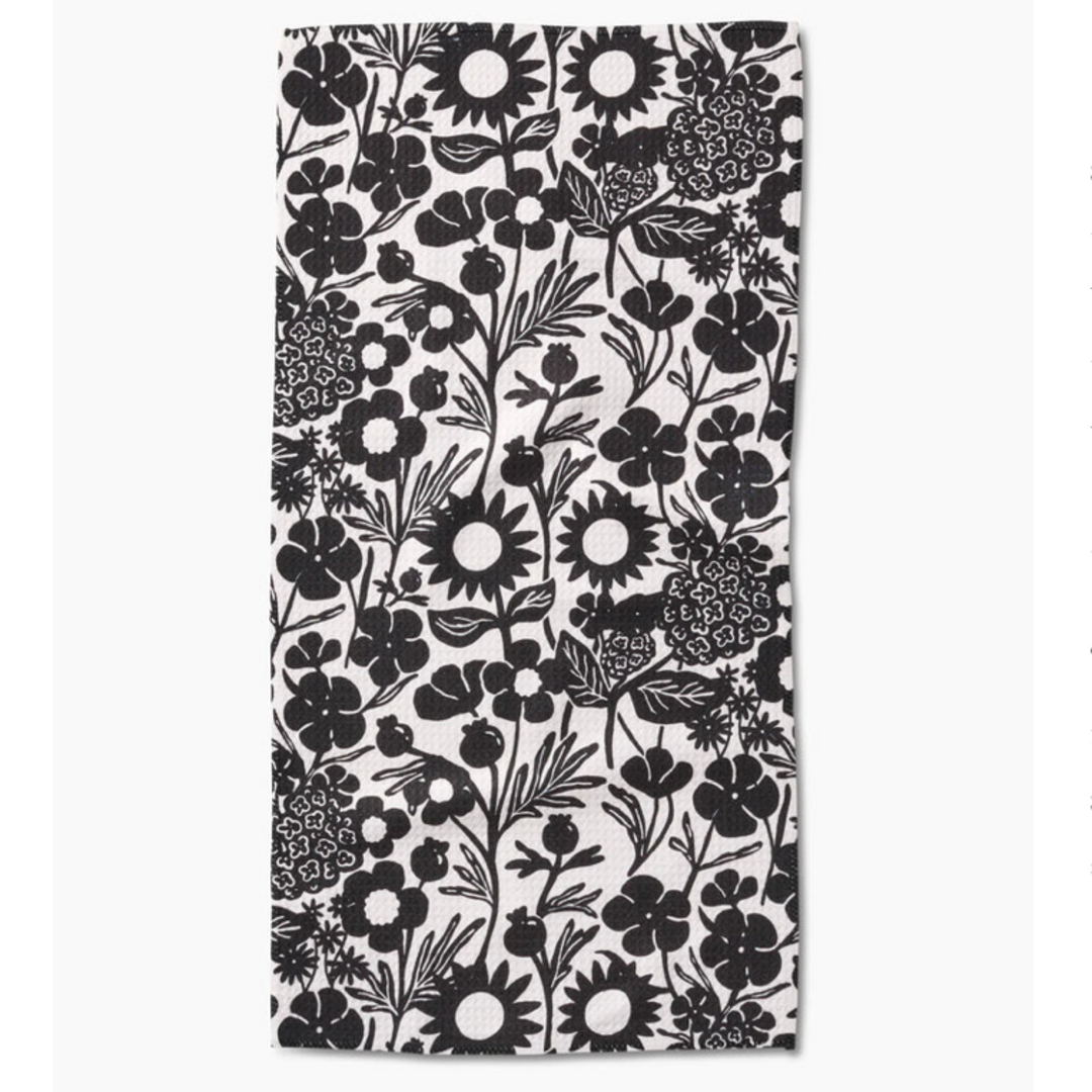 Geometry Black Flower Garden Bar Towel