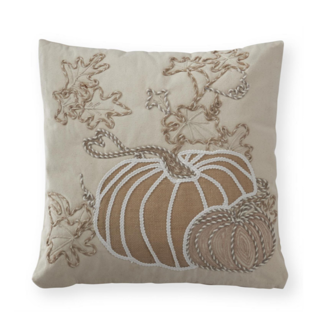 Falling Leaves Embroidered Pumpkin Pillow