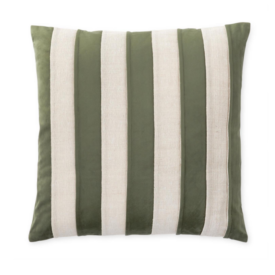 Green Velvet Natural Striped Pillow