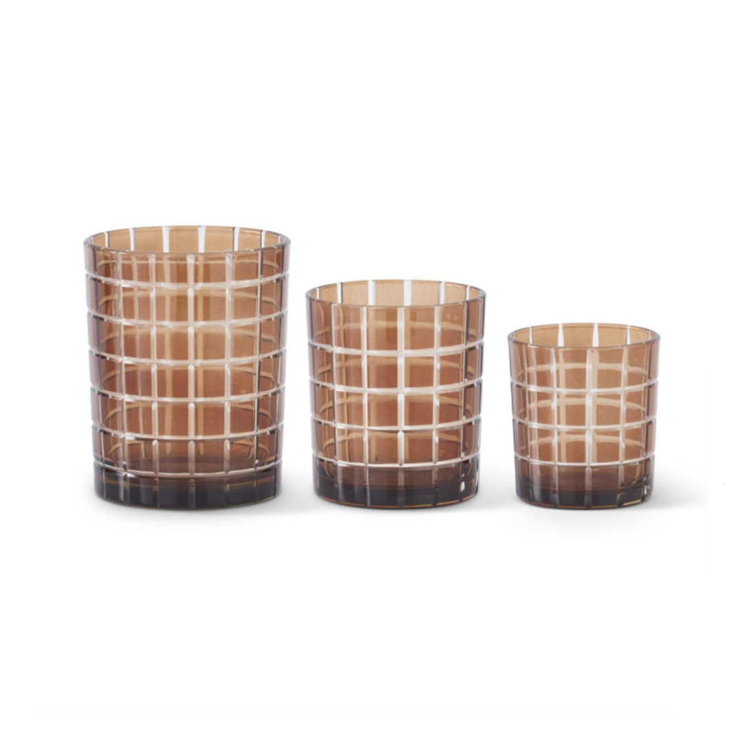 Brown Paned Glass Votive Holder