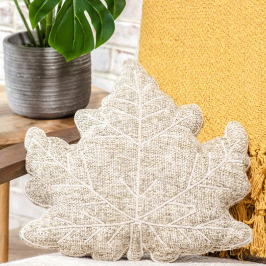 Oatmeal Tweed Leaf Shaped Pillow