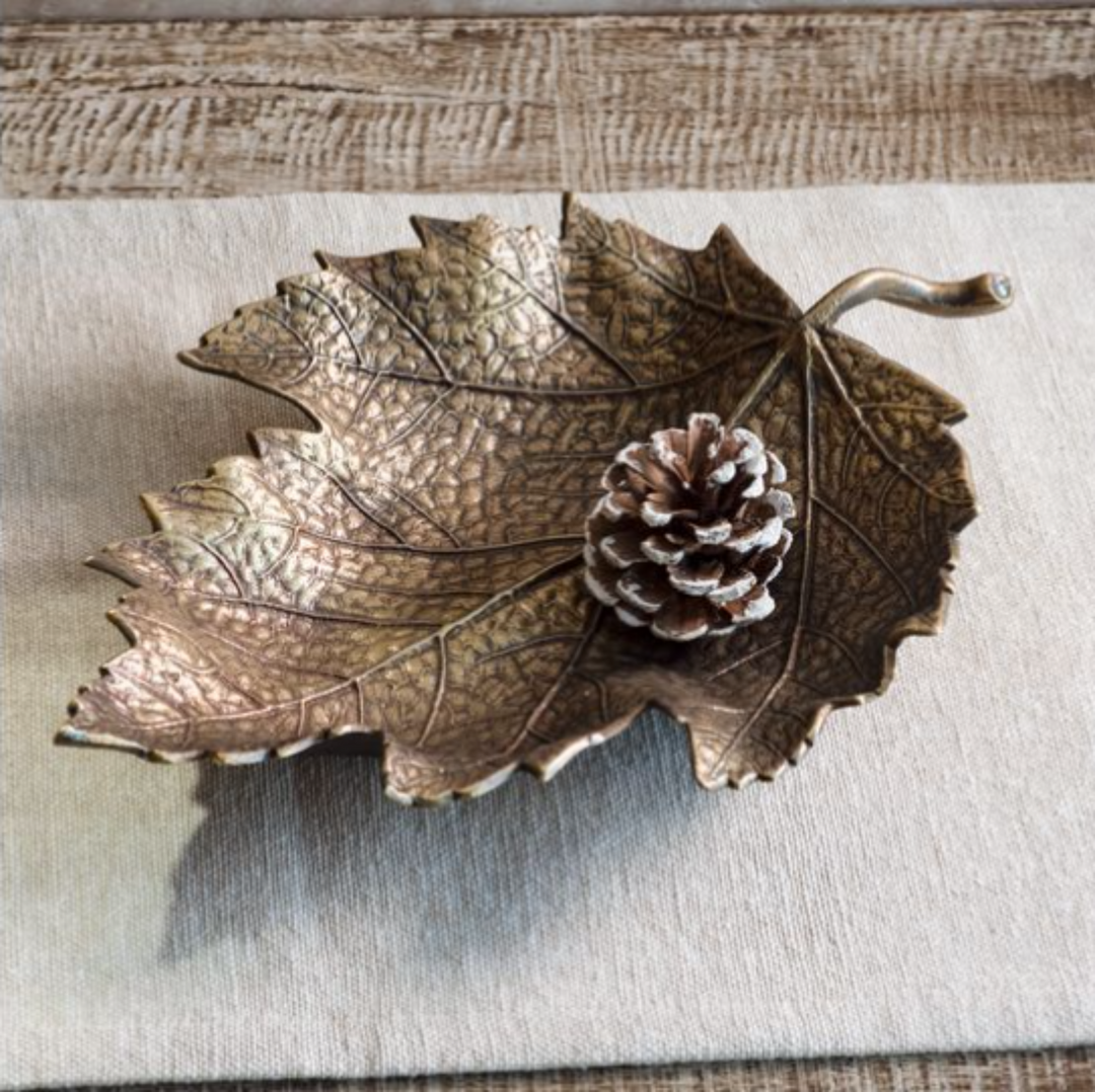 Antiqued Gold Maple Leaf Dish