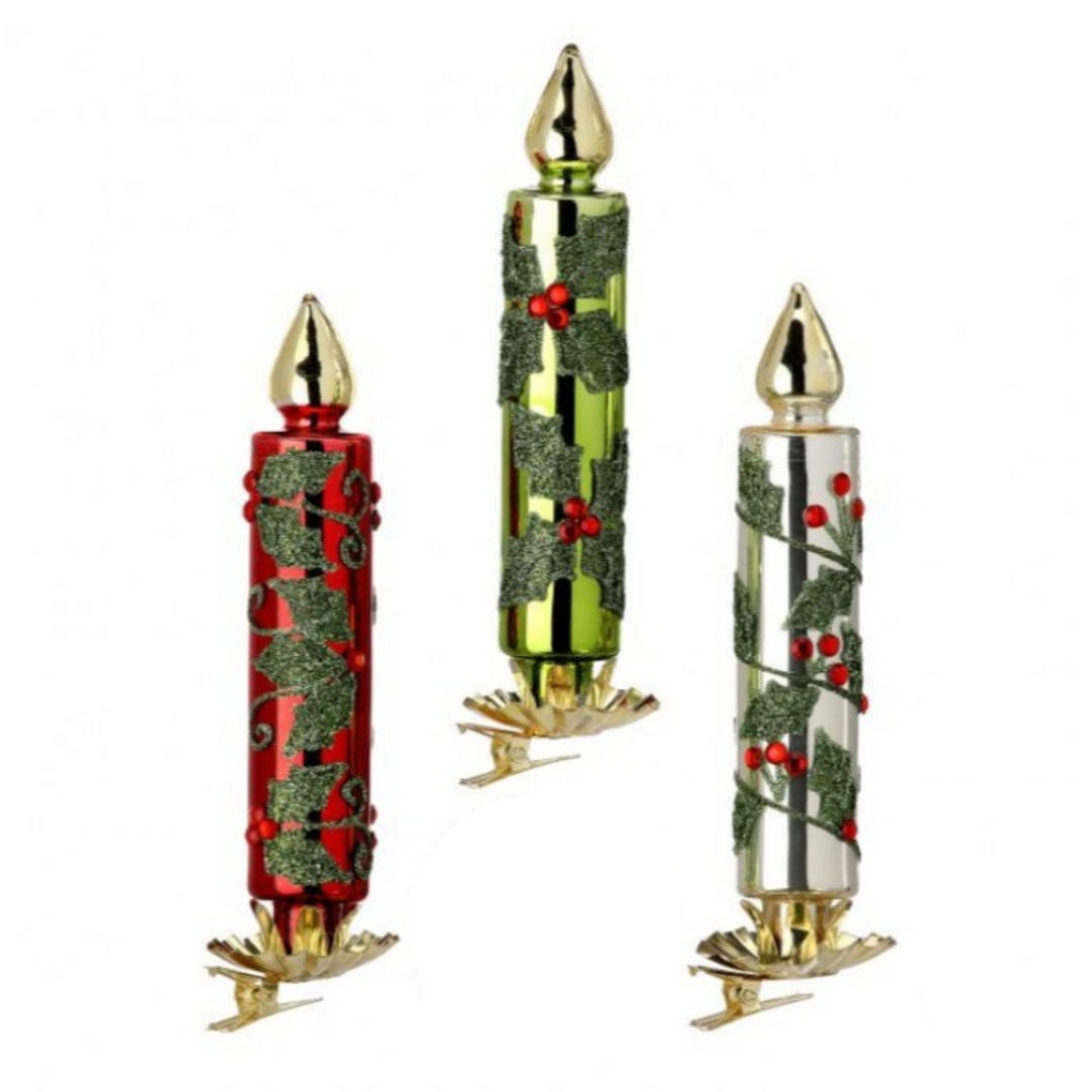 Holly Berry Retro Glass Clip Ornament